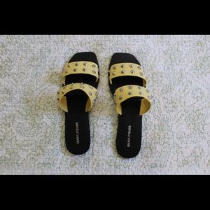 Marc Fisher Bolive Yellow Studded Sandals, size 10